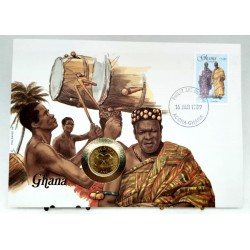 Ghana. 1989. Sobre Conmemorativo con Sello y Moneda (Nuevo)