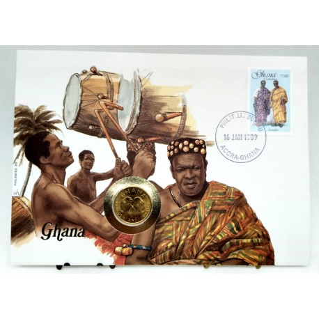 Ghana. 1989. Sobre Conmemorativo con Sello y Moneda (Nuevo)