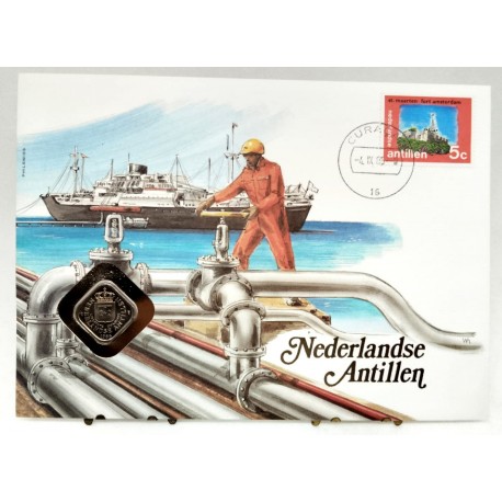 Antillas Neerlandesas. 1985. Sobre Conmemorativo con Sello y Moneda (Nuevo)