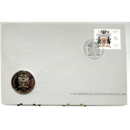 Portugal. 1986. Sobre Conmemorativo con Sello y Moneda (Nuevo) Azores