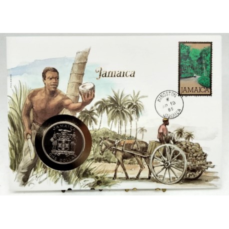 Jamaica. 1985. Sobre Conmemorativo con Sello y Moneda (Nuevo)