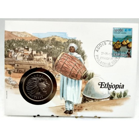 Etiopía. 1985. Sobre Conmemorativo con Sello y Moneda (Nuevo)