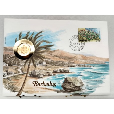 Barbados. 1985. Sobre Conmemorativo con Sello y Moneda (Nuevo)