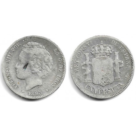 Alfonso XIII. 1893*(-----). 1 Peseta (BC) (Plata) Ceca de Madrid PG-L