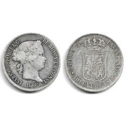 Isabel II. 1866. 40 Céntimos de Escudo (BC) (Plata) Ceca de Madrid