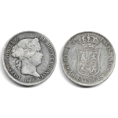 Isabel II. 1866. 40 Céntimos de Escudo (BC) (Plata) Ceca de Madrid
