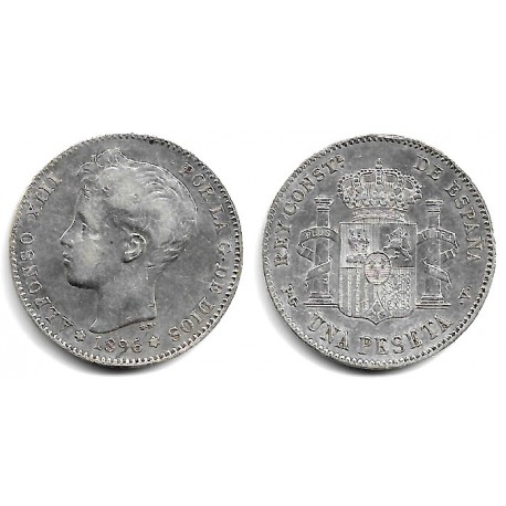 Alfonso XIII. 1896*(18-96). 1 Peseta (BC/BC+) (Plata) Ceca de Madrid PG-V