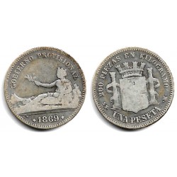 Gobierno Provisional. 1869. 1 Peseta (BC-) (Plata) Ceca de Madrid SN-M