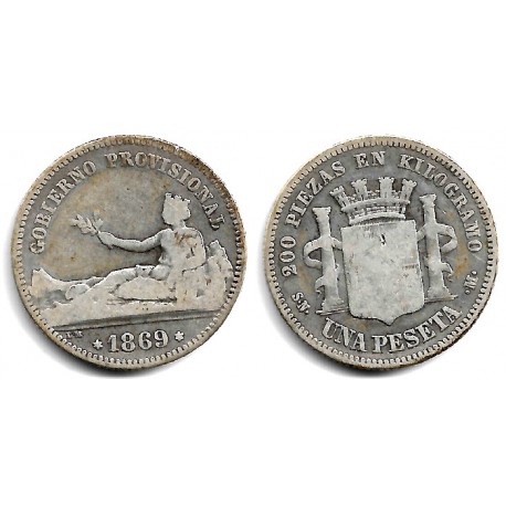 Gobierno Provisional. 1869. 1 Peseta (BC-) (Plata) Ceca de Madrid SN-M