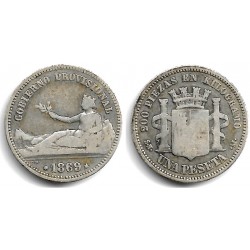 Gobierno Provisional. 1869. 1 Peseta (BC) (Plata) Ceca de Madrid SN-M