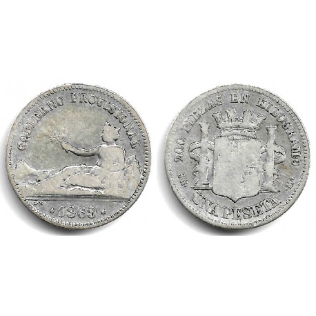 Gobierno Provisional. 1869. 1 Peseta (BC/BC-) (Plata) Ceca de Madrid SN-M