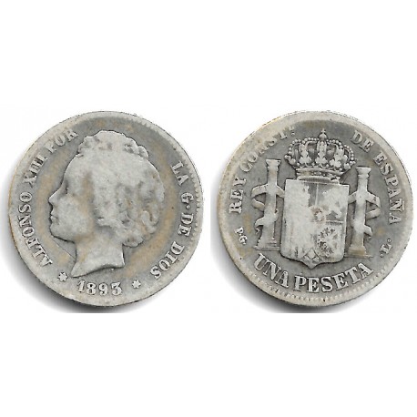 Alfonso XIII. 1893*(-----). 1 Peseta (BC) (Plata) Ceca de Madrid PG-L