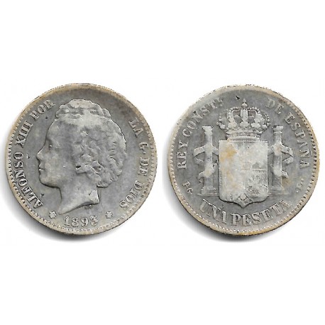 Alfonso XIII. 1893*(-----). 1 Peseta (BC) (Plata) Ceca de Madrid PG-L