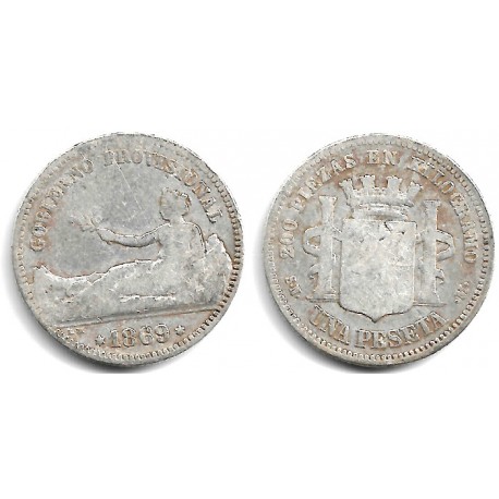 Gobierno Provisional. 1869. 1 Peseta (BC-) (Plata) Ceca de Madrid SN-M