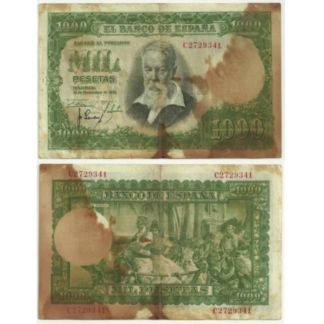[1951] Billete de 1000 Pesetas (RC). Serie C. Manchado.