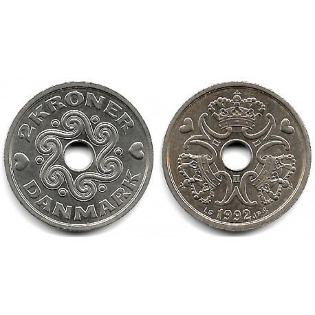 (874.1) Dinamarca. 1992. 2 Kroner (EBC+)