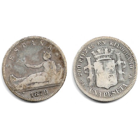Gobierno Provisional. 1870*(-----). 1 Peseta (BC-/BC) (Plata) Ceca de Madrid DE-M