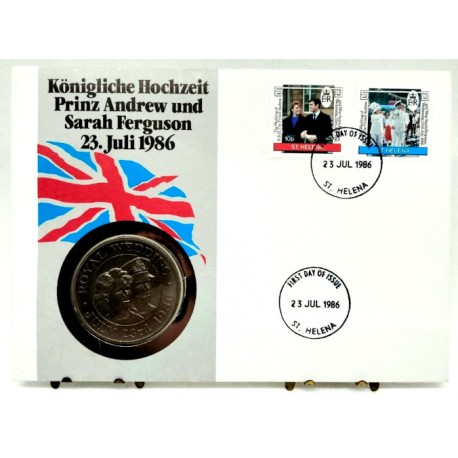 Santa Helena. 1986. Sobre Conmemorativa con Sello y Moneda (Nuevo)