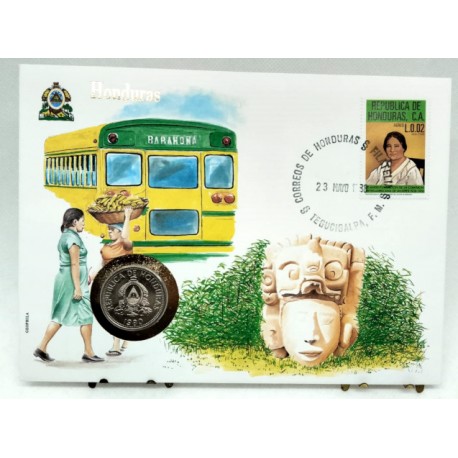 Honduras. 1988. Sobre Conmemorativo con Sello y Moneda (Nuevo)