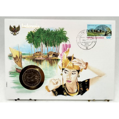 Indonesia. 1989. Sobre Conmemorativo con Sello y Moneda (Nuevo)