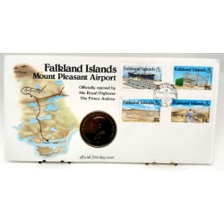 Islas Malvinas. 1985. Sobre Conmemorativo con Sello y Moneda (Nuevo)