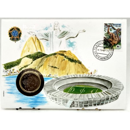 Brasil. 1985. Sobre Conmemorativo con Sello y Moneda (Nuevo)