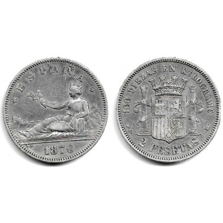 Gobierno Provisional. 1870*(18-73). 2 Pesetas (MBC) (Plata) Ceca de Madrid DE-M