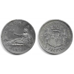 Gobierno Provisional. 1870*(18-73). 2 Peseta (MBC/MBC-) (Plata) Ceca de Madrid DE-M