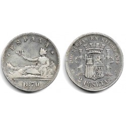 Gobierno Provisional. 1870*(18-75). 2 Pesetas (BC+) (Plata) Ceca de Madrid DE-M