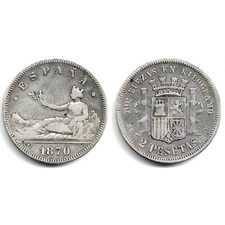 Gobierno Provisional. 1870*(18-75). 2 Pesetas (BC+) (Plata) Ceca de Madrid DE-M