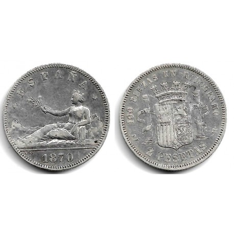 Gobierno Provisional. 1870*(18-74). 2 Pesetas (MBC+) (Plata) Ceca de Madrid DE-M