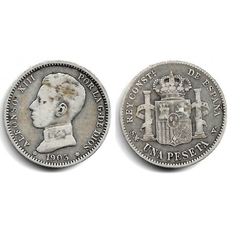Alfonso XIII. 1903*(19-03). 1 Peseta (BC) (Plata) Ceca de Madrid SM-V