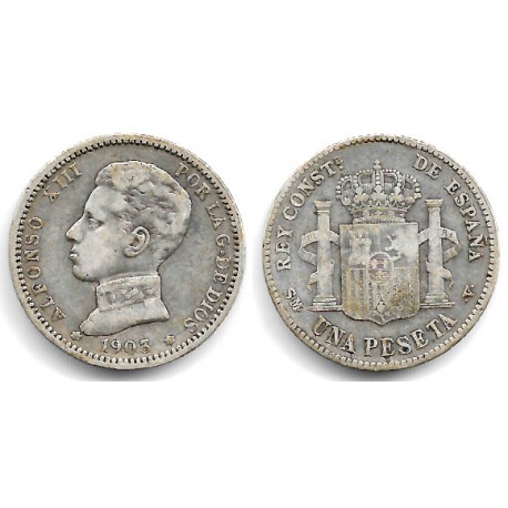 Alfonso XIII. 1903*(19-03). 1 Peseta (BC) (Plata) Ceca de Madrid SM-V