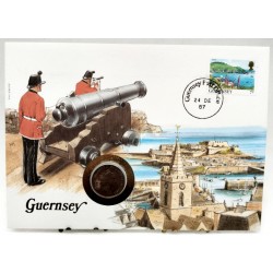 Guernsey. 1987. Sobre Conmemorativo con Sello y Moneda (Nuevo)