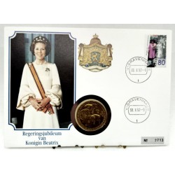 Países Bajos. 1992. Sobre Conmemorativo con Sello y Moneda (Nuevo) Jubileo de Beatrix