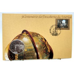 Portugal. 1992. Sobre Conmemorativo con Sello y Moneda (Nuevo) 5º Centenario Descubrimiento América