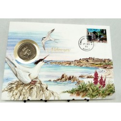 Alderney. 1988. Sobre Conmemorativo con Sello y Moneda (Nuevo)