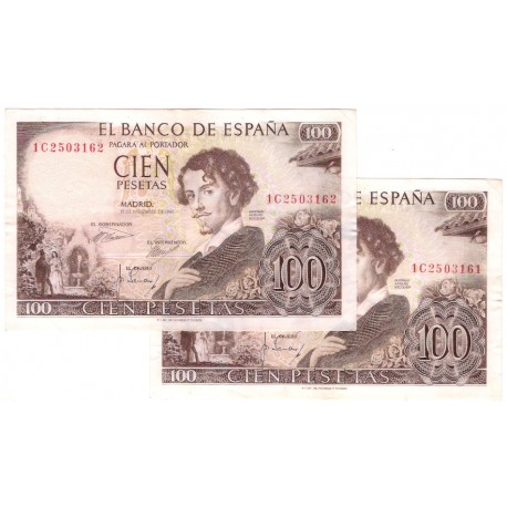 Estado Español. 1965. 100 Pesetas (MBC+) Serie 1C. Pareja Correlativa