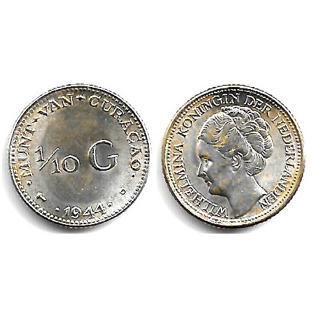 (43) Curasao. 1944D. 1/10 Gulden (EBC+) (Plata)