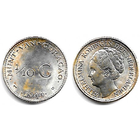 (43) Curasao. 1944D. 1/10 Gulden (EBC+) (Plata)