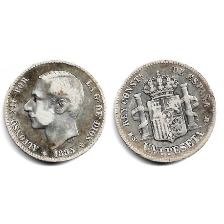 Alfonso XII. 1885*(18-85). 1 Peseta (BC/BC+) (Plata) Ceca de Madrid MS-M
