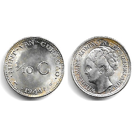 (43) Curasao. 1944D. 1/10 Gulden (EBC+) (Plata)