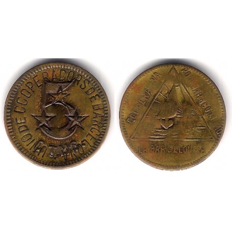 Unió de Cooperadors de Barcelona. Cooperativa Popular de Consumo La Barcelona. 5 Céntimos  (MBC)