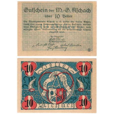 Aschach an der Donau. 1920. 10 Heller (EBC+)