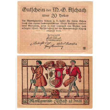 Aschach an der Donau. 1920. 20 Heller (EBC+)