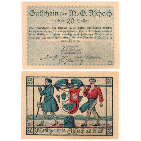 Aschach an der Donau. 1920. 20 Heller (EBC+)
