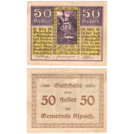 Aspach (Alta Austria). 1920. 50 Heller (EBC+)