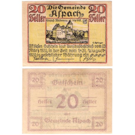 Aspach (Alta Austria). 1920. 20 Heller (EBC+)