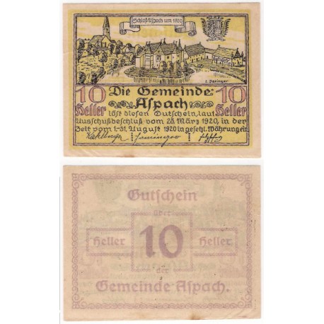 Aspach (Alta Austria). 1920. 10 Heller (EBC)