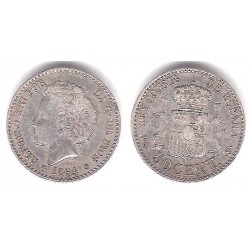 Alfonso XIII. 1894*(9-4). 50 Céntimos (BC/BC+) (Plata) Ceca de Madrid PG-V